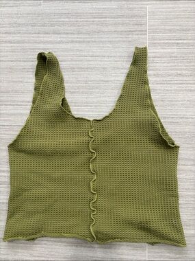 Forever 21 Olive Waffle Knit Ruffle-Edge Crop Tank
